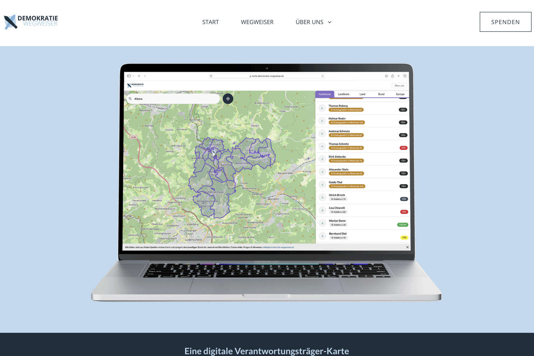 Screenshot von der Internetseite https://www.demokratie-wegweiser.de/